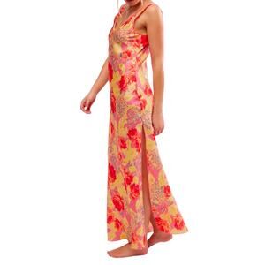 NWT Free People Worth the Wait Floral Maxi Slip Dress Women's L Satin Bloomcore